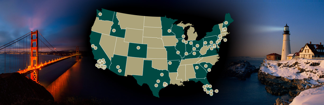 coast to coast location of TRG brands on U.S. map