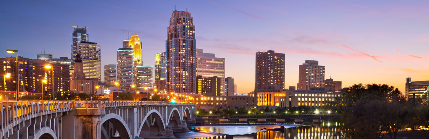 city skyline at dusk