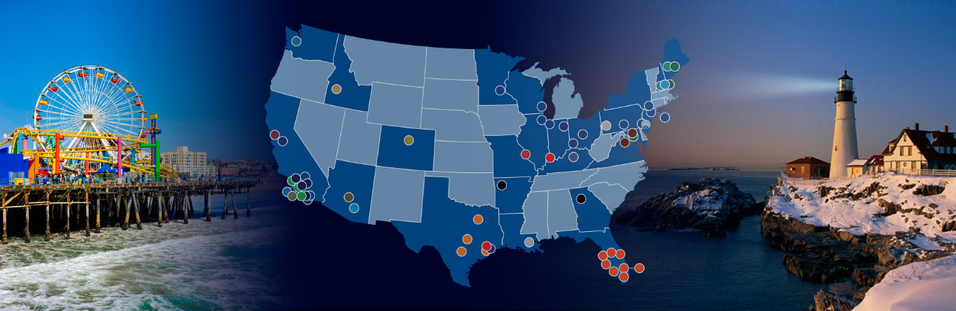 coast to coast location of TRG brands on U.S. map